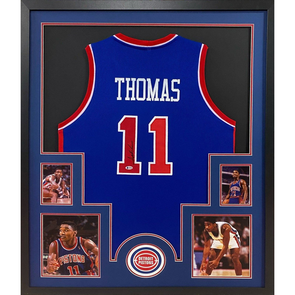 Isiah Thomas Autographed and Framed Blue Detroit Jersey Auto JSA COA