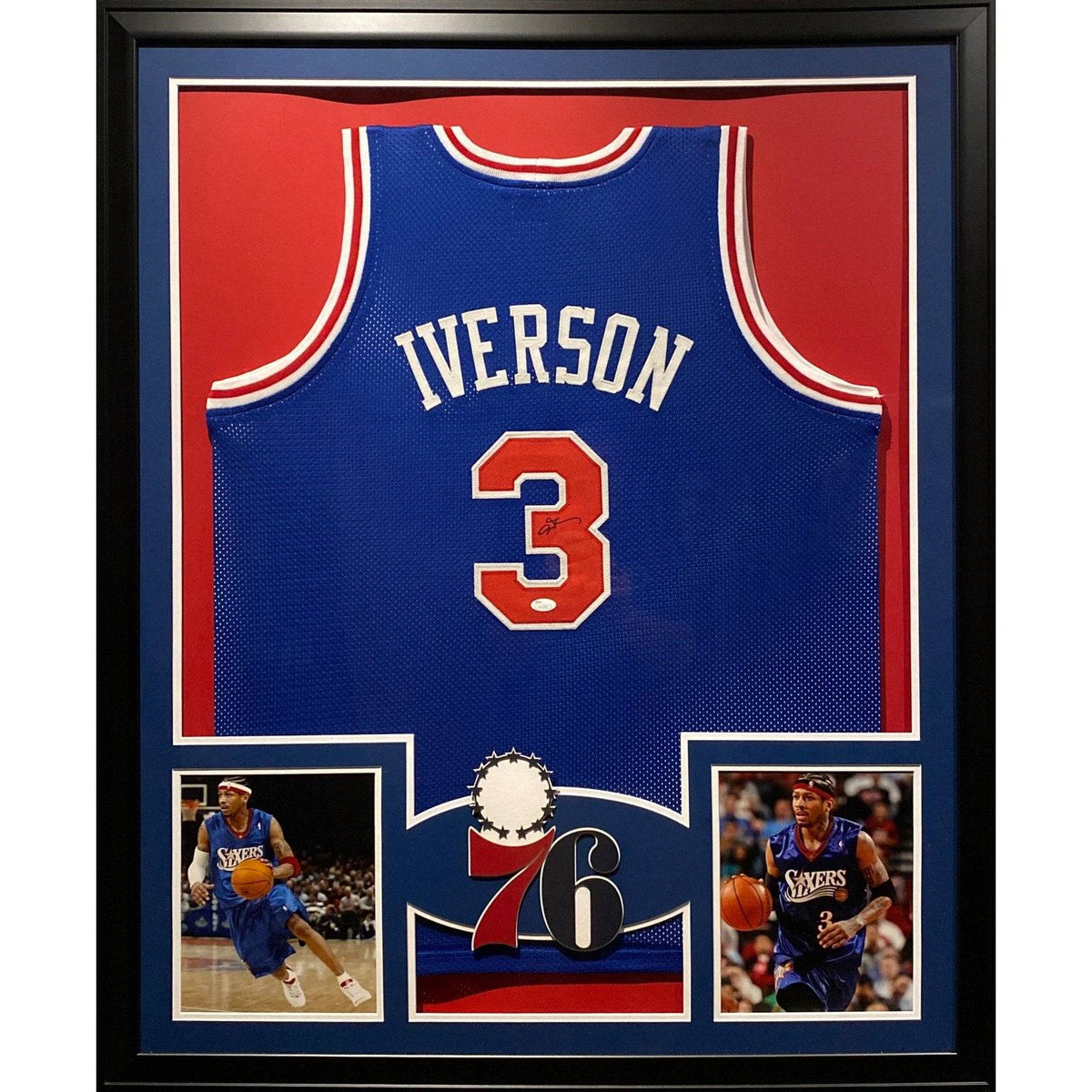 Philadelphia 76ers Allen Iverson Autographed Framed White Jersey JSA Stock  #209463
