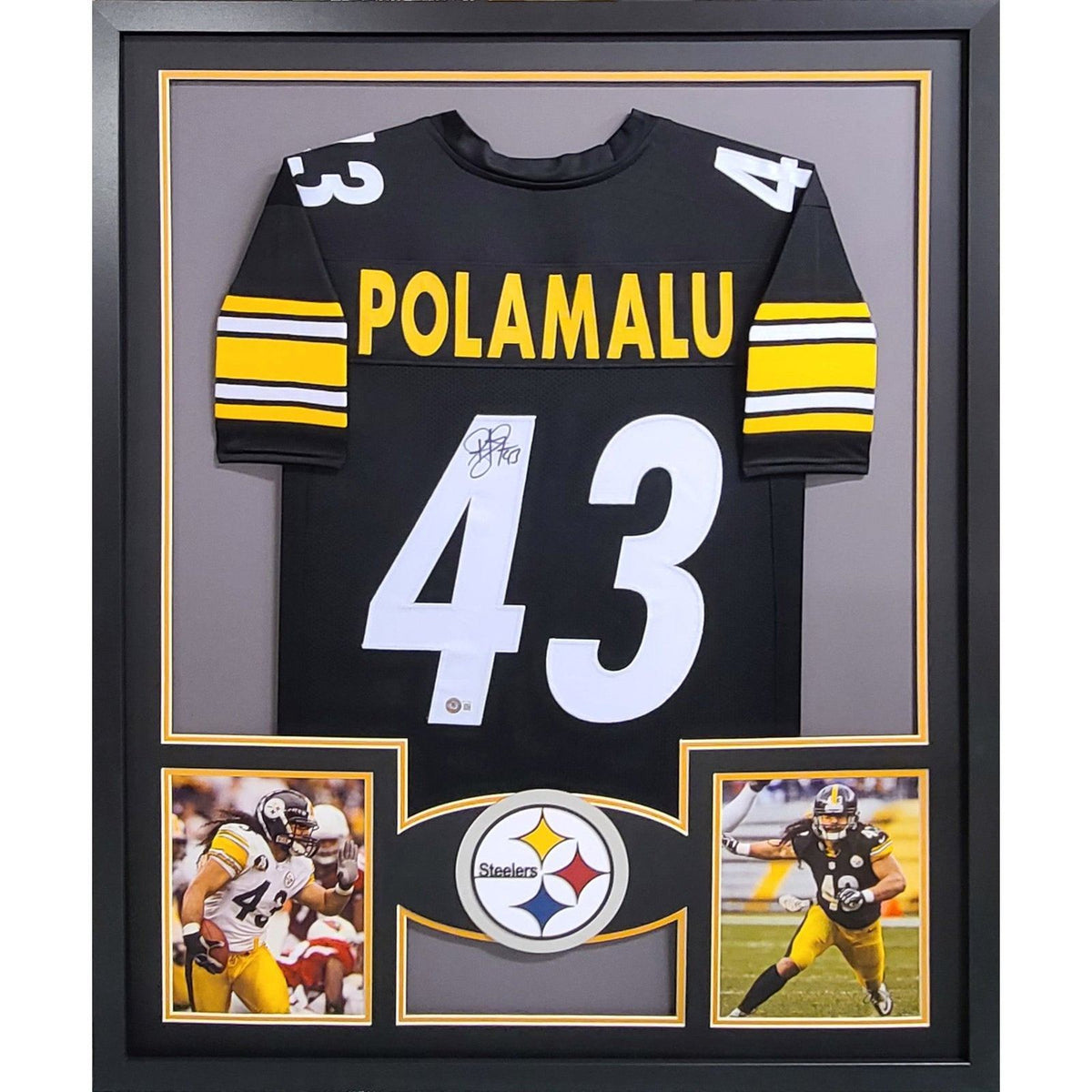 Troy Polamalu Autographed Pittsburgh Steelers Black Jersey Framed