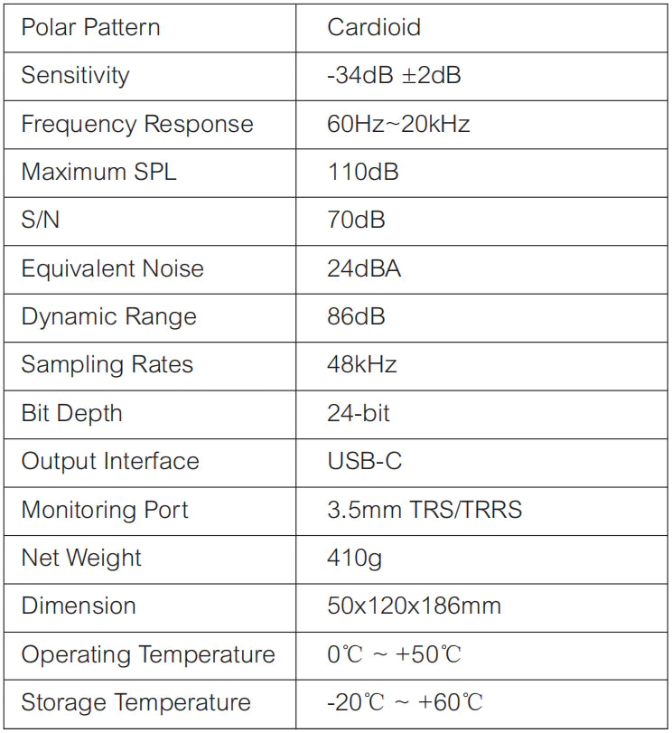 7RYMS RGB  SR-AT10 Cardioid Condenser Microphone Specification