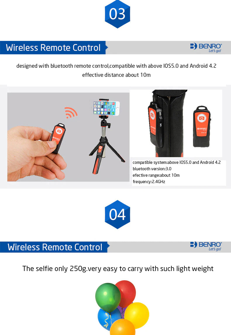 Benro MK10 Mini Tripod and Selfie Stick-9