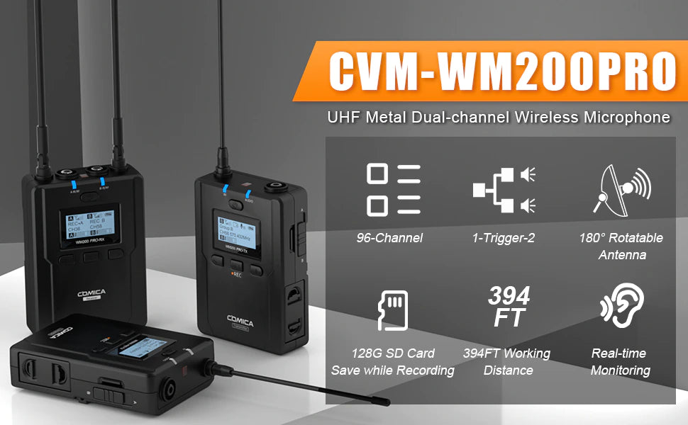 Comica -WM200 Pro UHF Metal Dual-channel Wireless Microphone-1