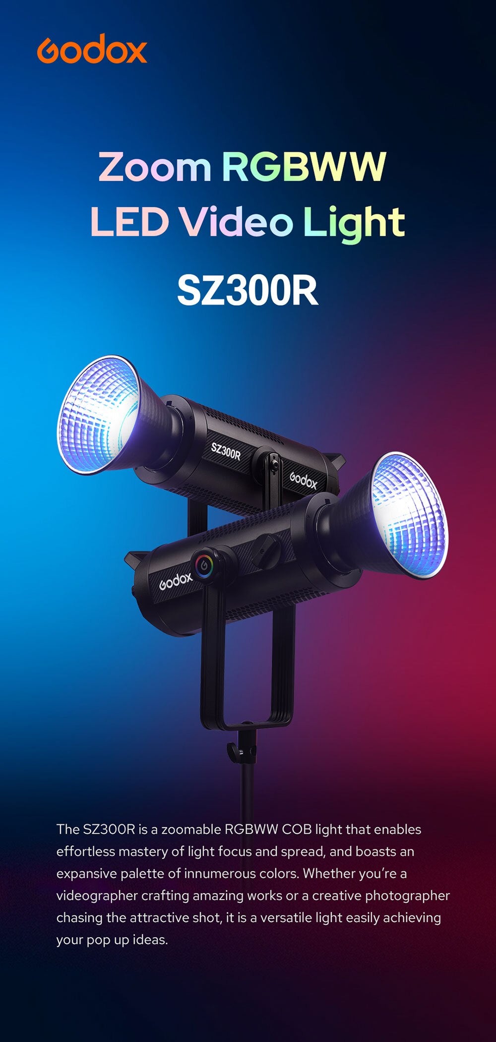 Godox Zoom RGBWW LED Video light SZ300R -1