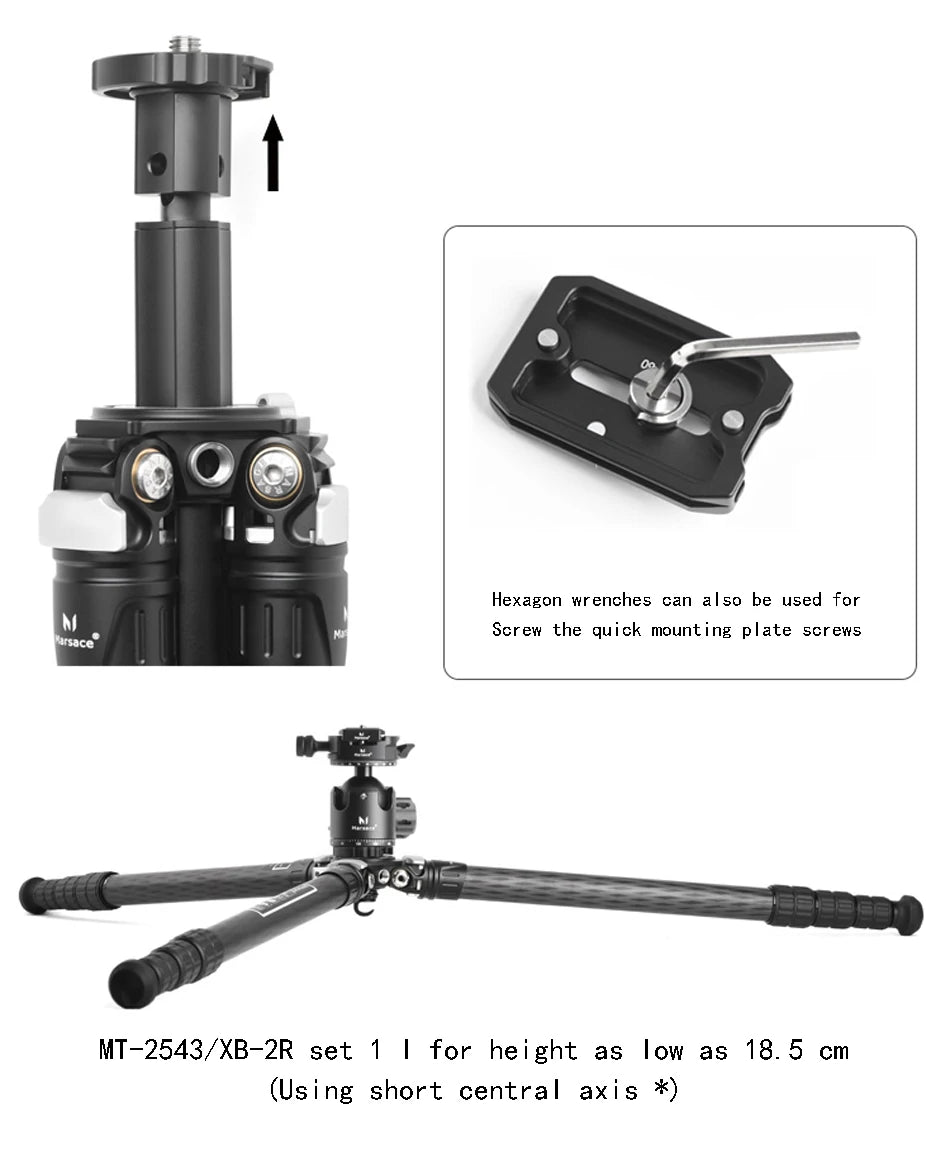 Marsace®MT-2543 + XB-2R Tripod Head Set Special Shaped Center Shaft New15