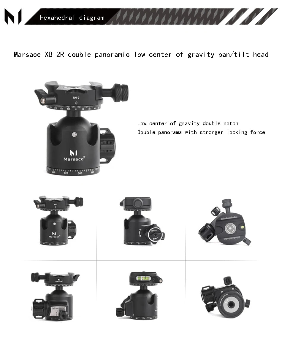 Marsace®MT-2543 + XB-2R Tripod Head Set Special Shaped Center Shaft New19