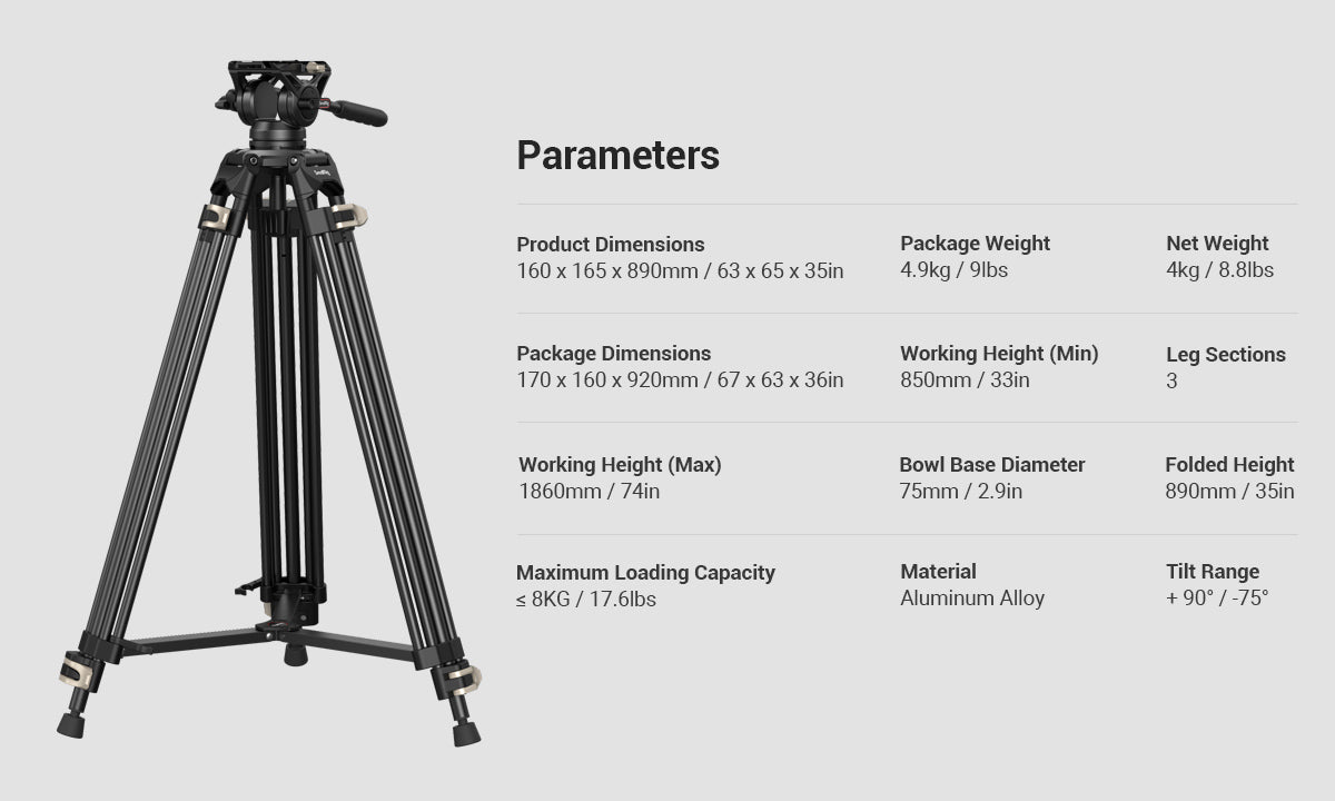 SmallRig Heavy-Duty Fluid Head Tripod AD-01 3751-2