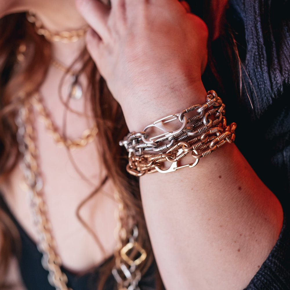 Heavy silver oblong links chain bracelet