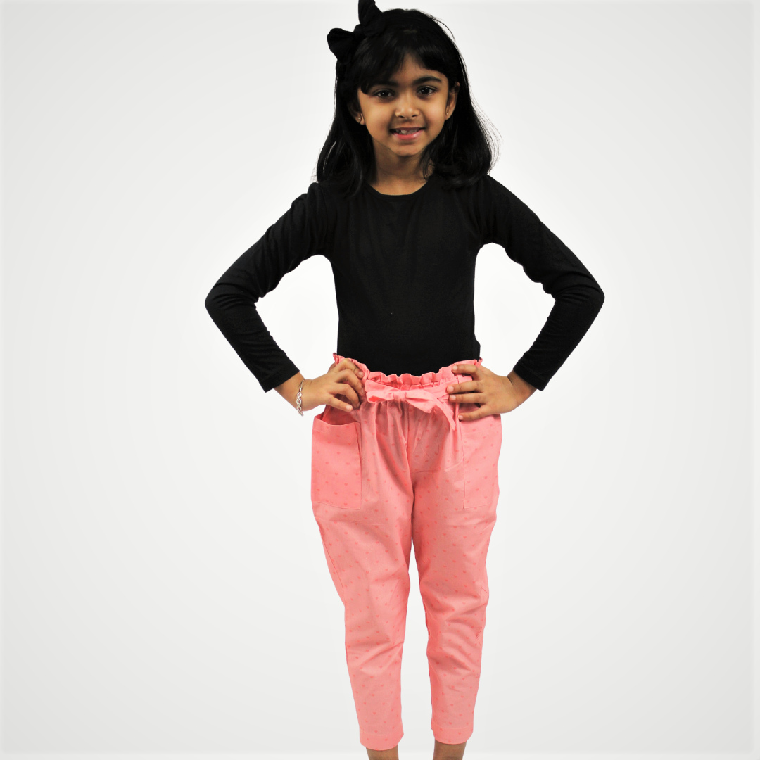 Paperbag Girl's Pant with Pockets  Paper Bag Waist Pants for Kids