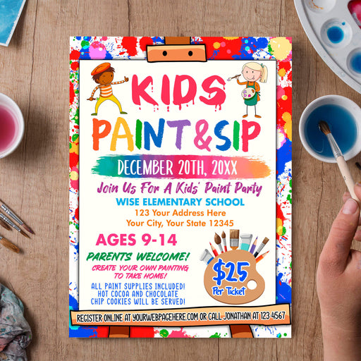 Customizable Kids Paint and Sip Flyer, Kids Paint Party Event Invitation  Template