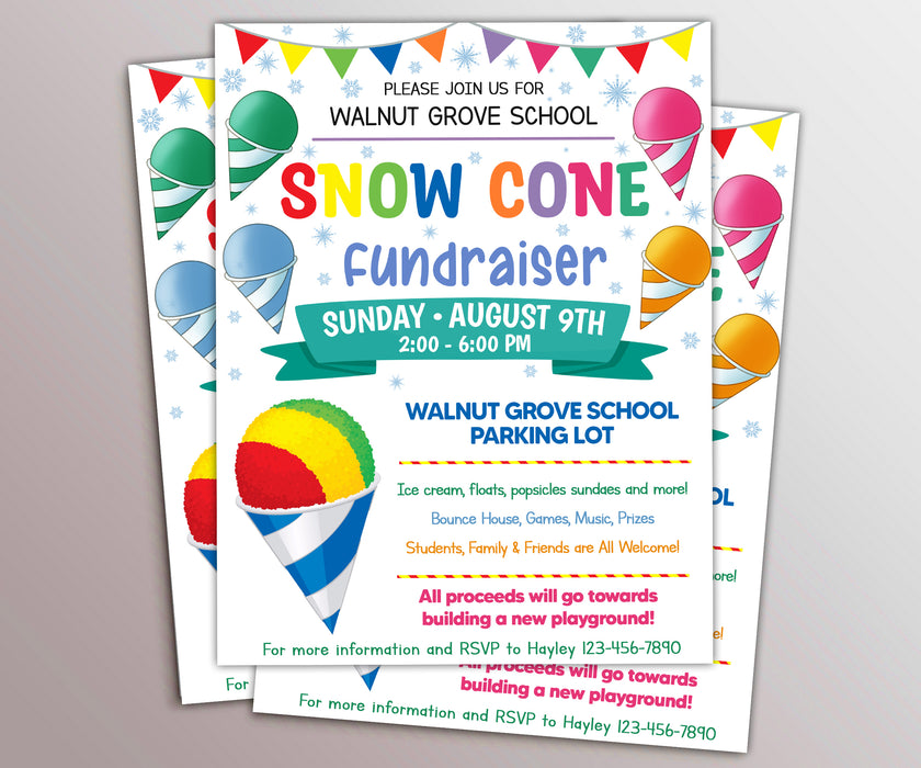 DIY Snow Cone Fundraiser Flyer Template | Summer PTO PTA School ...