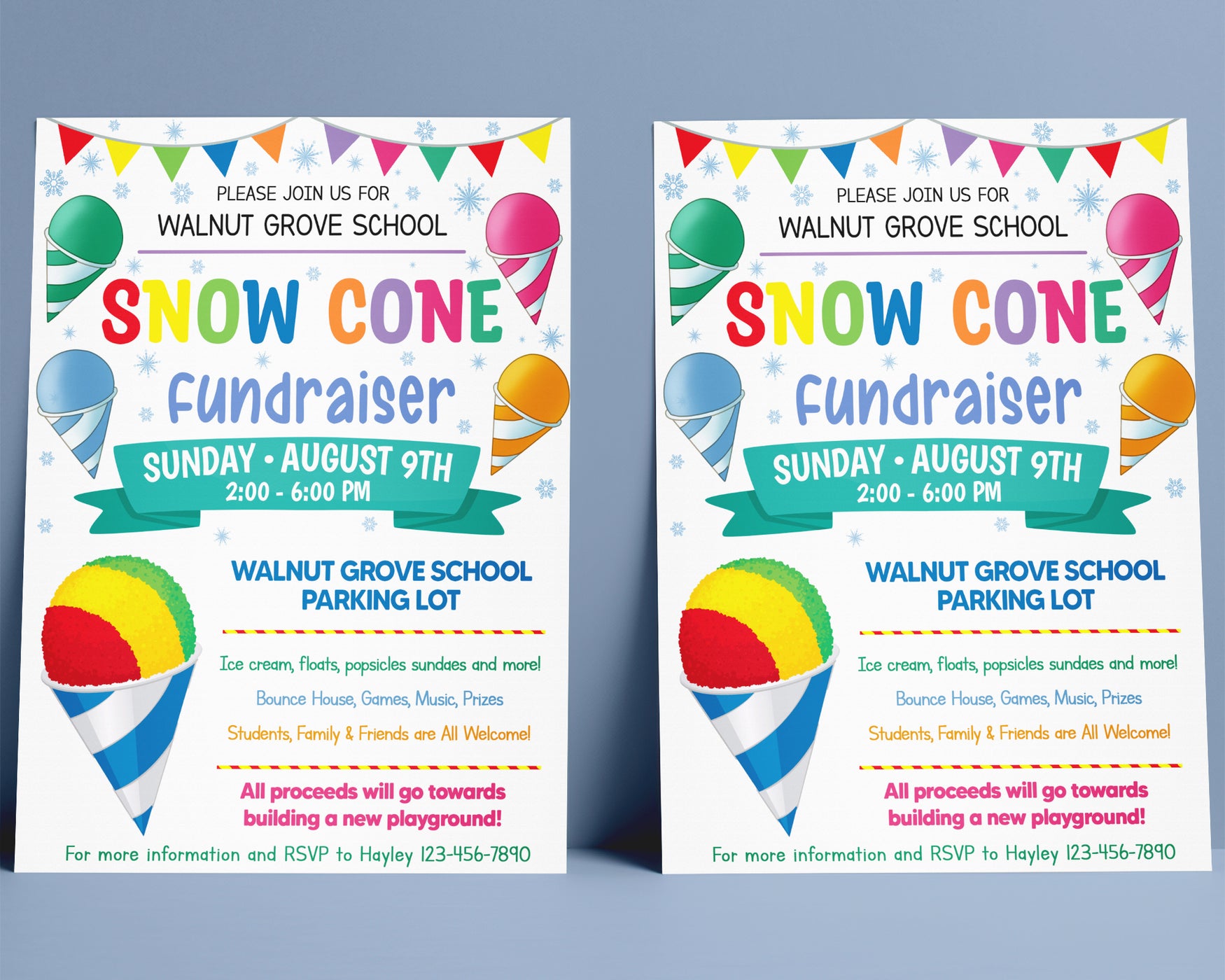 DIY Snow Cone Fundraiser Flyer Template Summer PTO PTA School