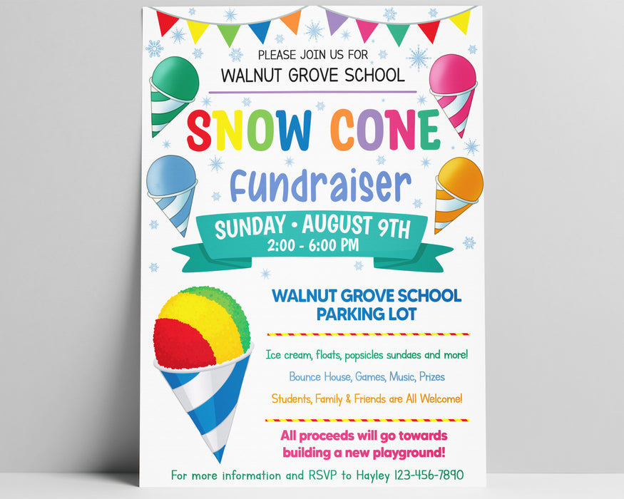 DIY Snow Cone Fundraiser Flyer Template | Summer PTO PTA School ...
