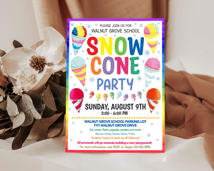 Customizable Snow Cone Party Invitation Template | PTO PTA School Party ...