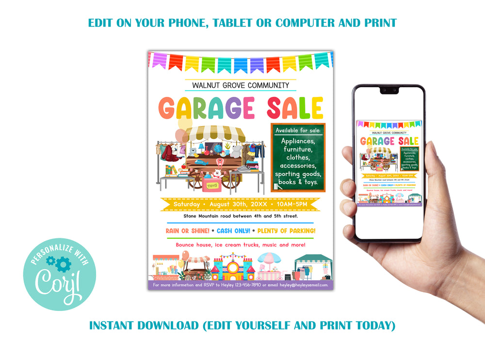 Community Garage and Yard Sale Template Flyer — Posh Park