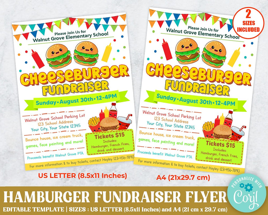 Editable Cheeseburger Fundraiser Flyer Template — Posh Park