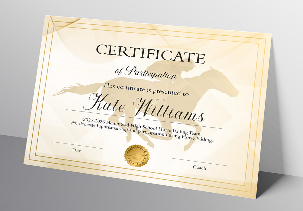 Customizable Horseback Riding Award Certificate Sport Award Template