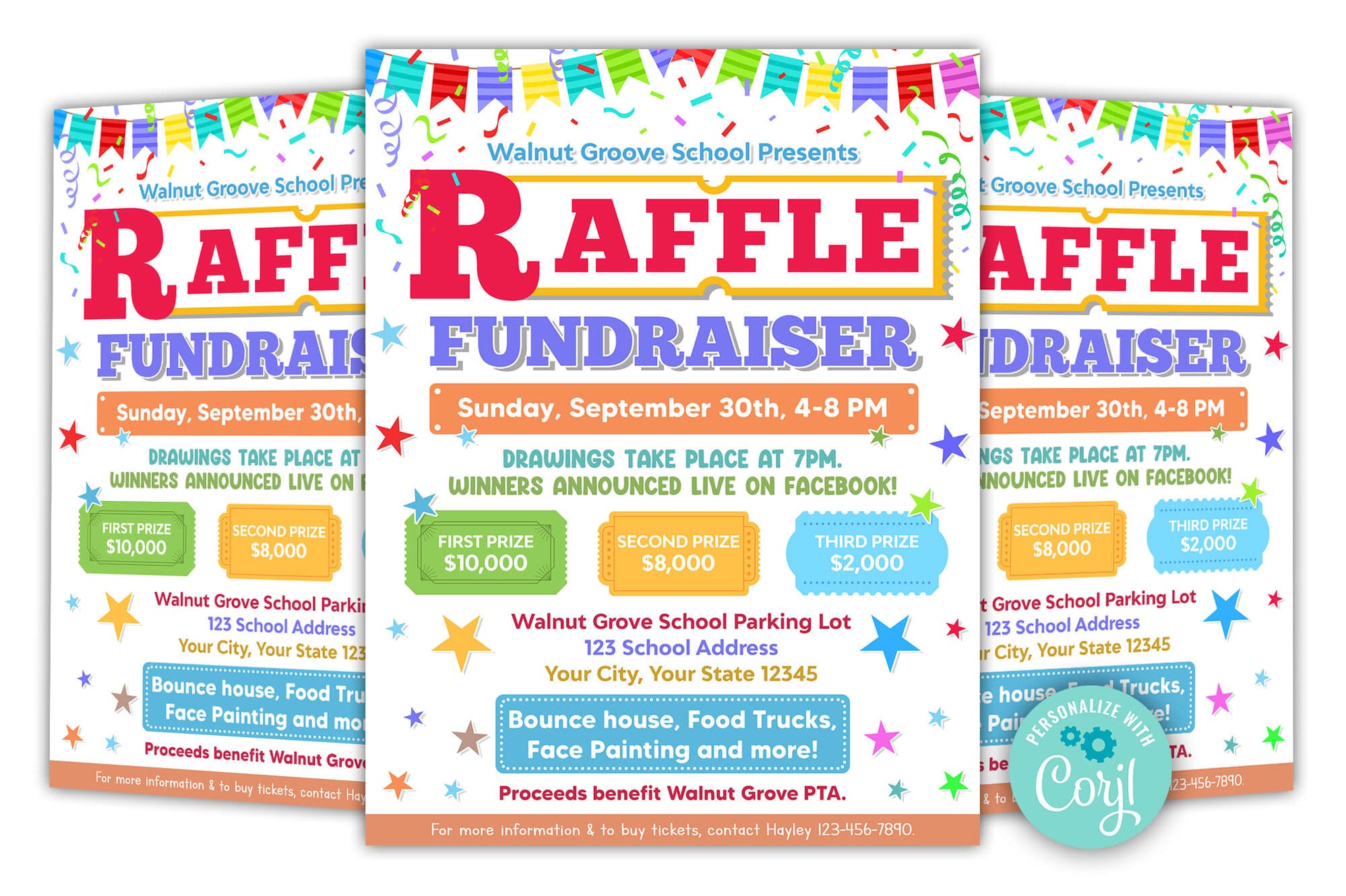 Editable Raffle Fundraiser Invite Flyer Template - Posh Park