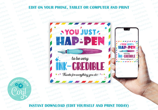 You HapPEN to be INKcredible Printable Gift Tags - Instant Digital Fil –  Chevelly Designs