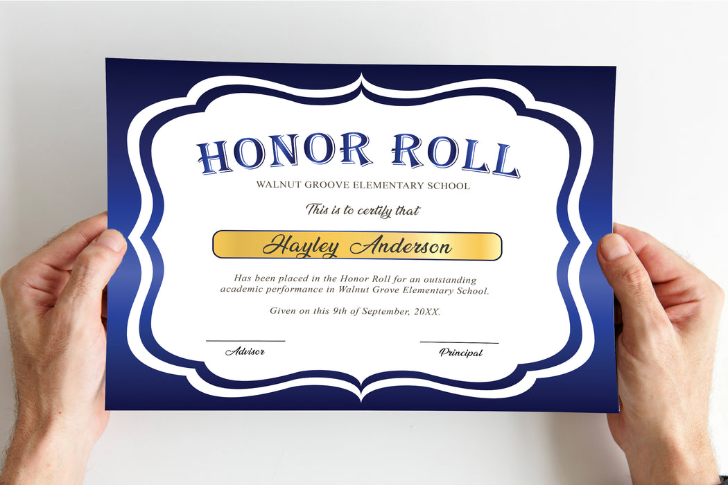 Editable Honor Roll Award Beige and Blue Certificate Template , Set of ...