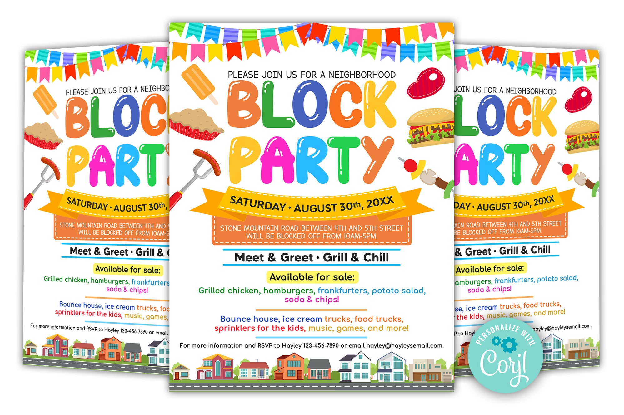 Editable Block Party Invitation Announcement Flyer — Posh Park