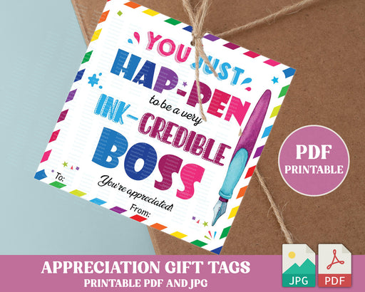 End of year teacher pen gift tag,You just Happen to be inkredible Gift  Tags,Staff