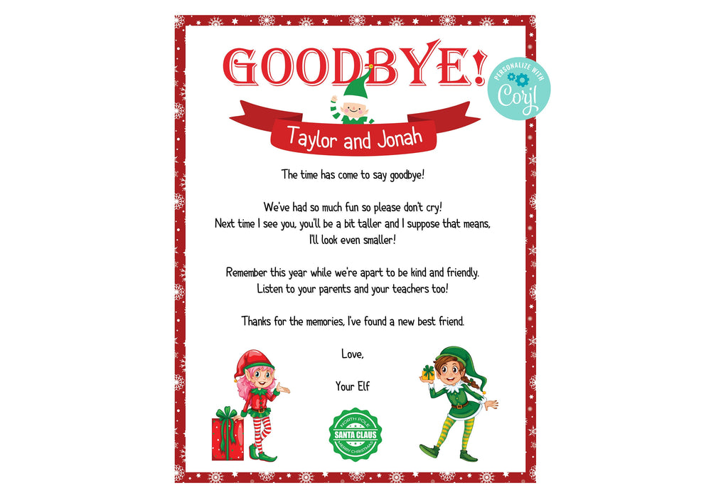 Printable Elf Goodbye Letter Template — Posh Park