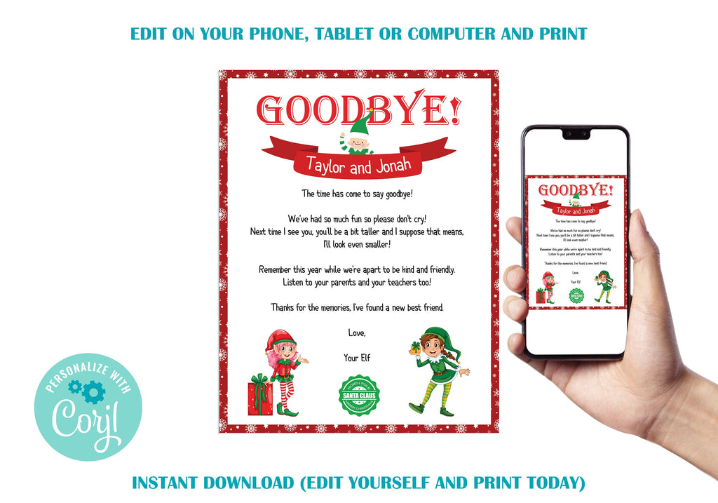 Printable Elf Goodbye Letter Template – Posh Park
