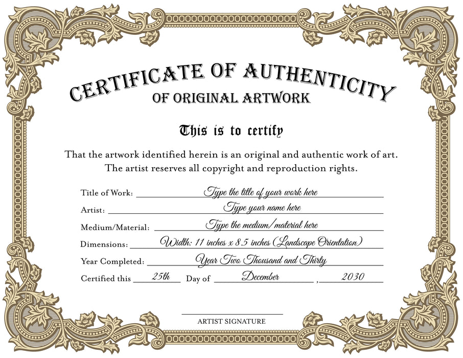 EDITABLE Certificate of Authenticity for Artwork, Diy Authenticity Cer ...
