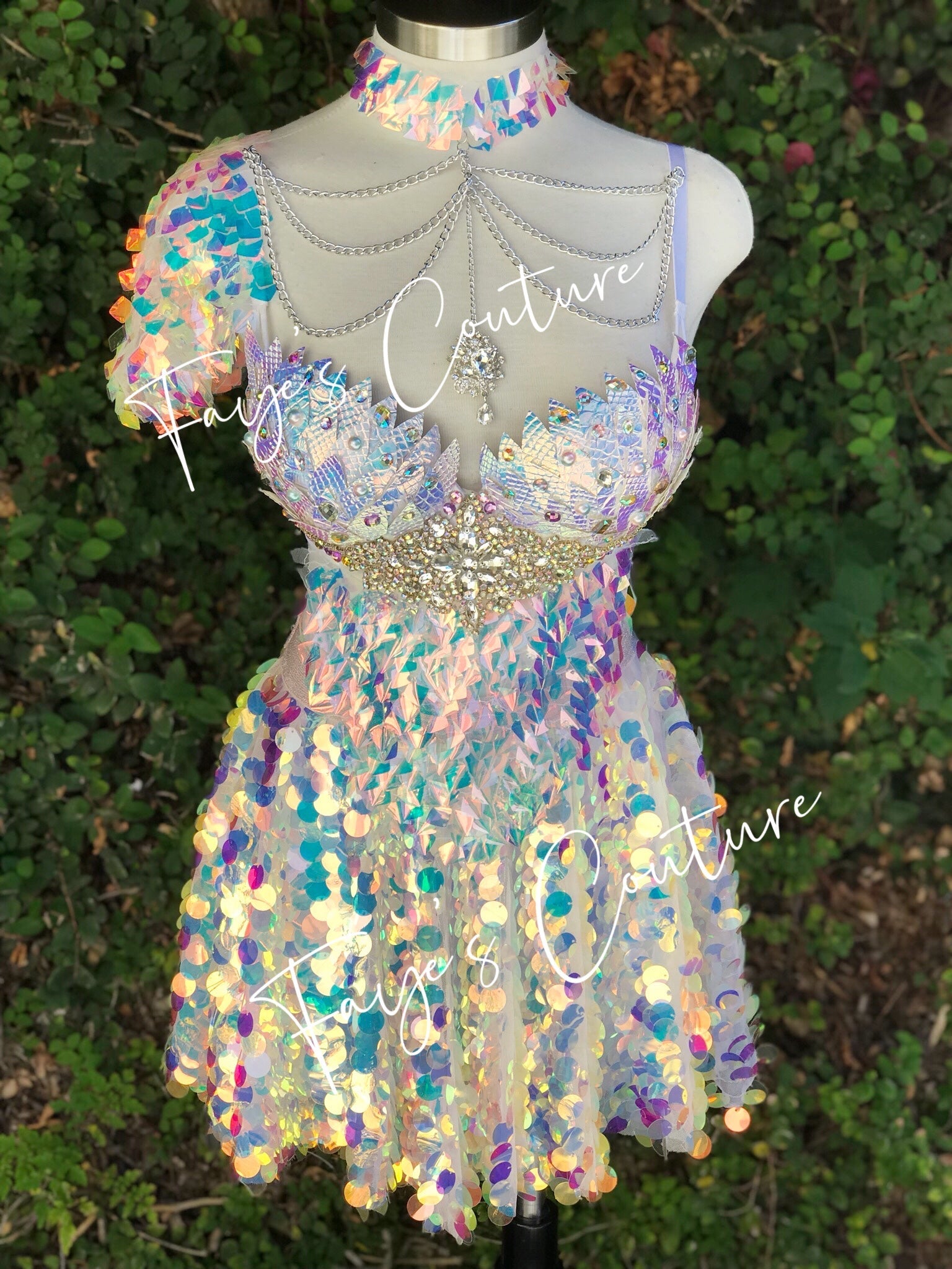 Iridescent White Unicorn outfit set with Choker, Rave wear, EDC, Music –  Fayes Couture