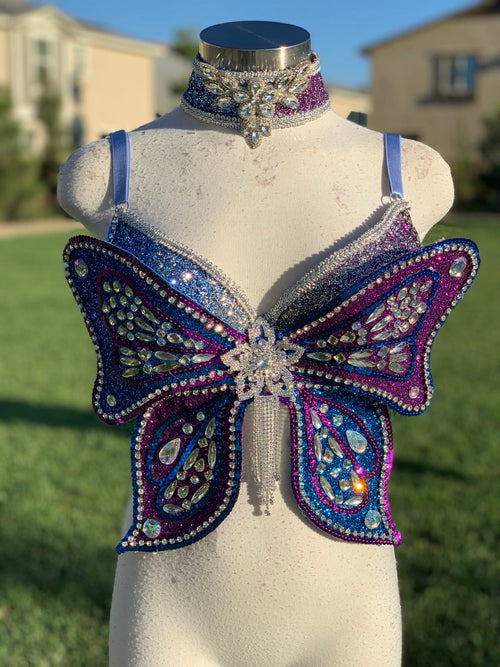 Two tone 3D Glitter Butterfly Bra, Rave wear, EDC, Music festival, Cos –  Fayes Couture