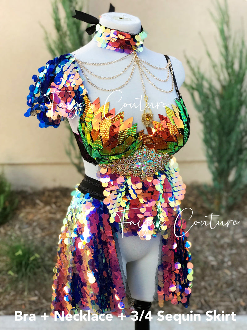 Iridescent Orange Unicorn outfit set with Choker, Rave wear, EDC, Musi –  Fayes Couture