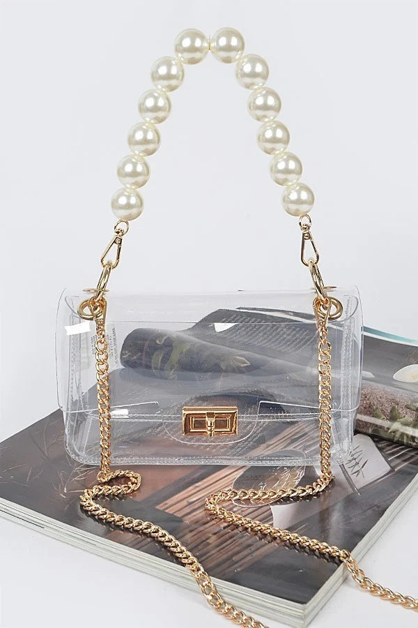 Transparent Crossbody Bag with Pearls