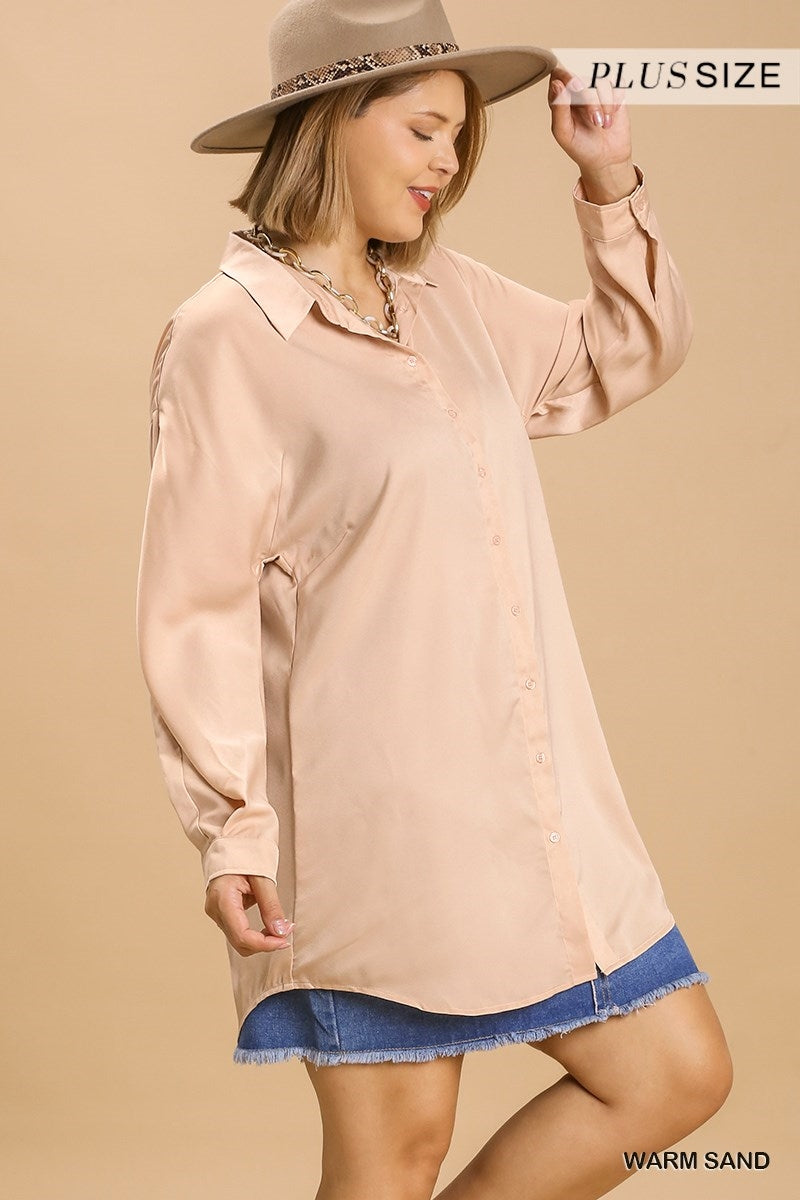 Satin Collared Button Up Top