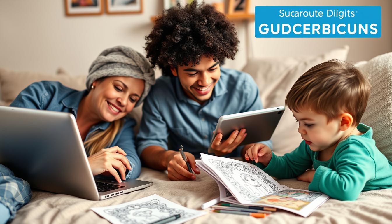 Digital delivery concept showing the coloring book bundle being accessed on multiple devices