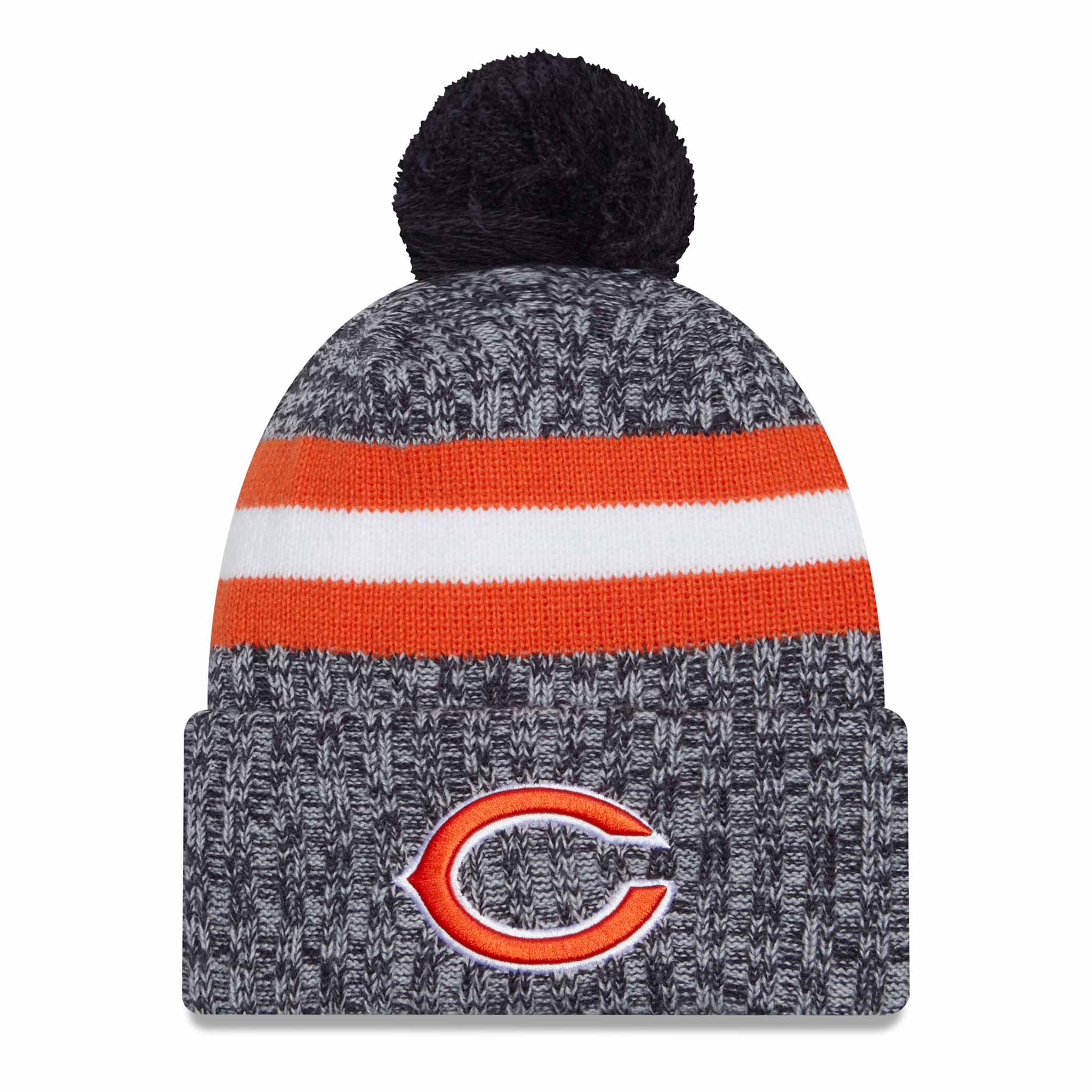 Chicago Bears New Era 2023 Navy Sideline Cuffed Knit Hat with Pom