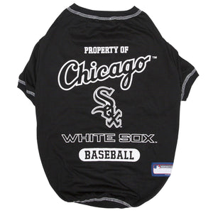 Pets First MLB Chicago White SOX Reversible T-Shirt, Small for Dogs & Cats.  A Pet Shirt with The Team Logo; Stripe Tee Shirt on one Side; Solid Design