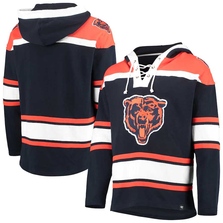 Chicago Bears '47 Lacer V-Neck Pullover Hoodie - Navy/Orange