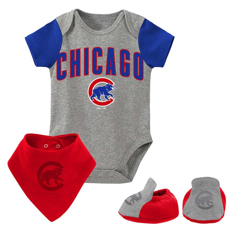 Outerstuff Newborn & Infant Heathered Gray Chicago Cubs Three-Piece Bodysuit Bib & Bootie Set in Heather Gray