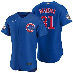 Greg Maddux Chicago Cubs Men's 1970's Wrigley 100th Blue Away Cooperstown  Jersey
