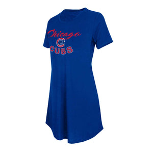 Chicago Cubs MLB Womens Game Time Glitter V-Neck T-Shirt