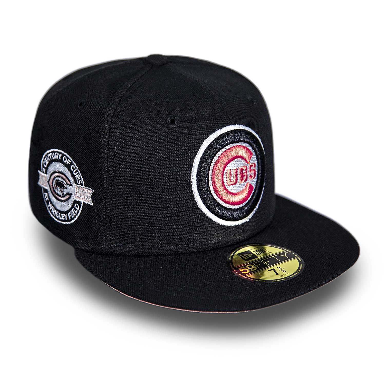 Chicago Cubs Black & Peach Bullseye 59FIFTY Fitted Cap 7 1/2 = 23 1/2 in = 59.7 cm