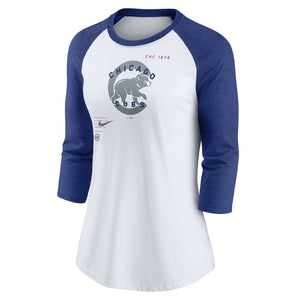 5th & Ocean Chicago Cubs Women's Pintstriped 3/4 Sleeve Jersey Style T-Shirt