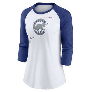 Women's Nike Gold/Navy Milwaukee Brewers Modern Baseball Arch Tri-Blend Raglan Three-Quarter Sleeve T-Shirt