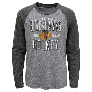 Outerstuff NHL Youth Chicago Blackhawks Centerline Black V-Neck Long Sleeve Shirt, Boys', Large