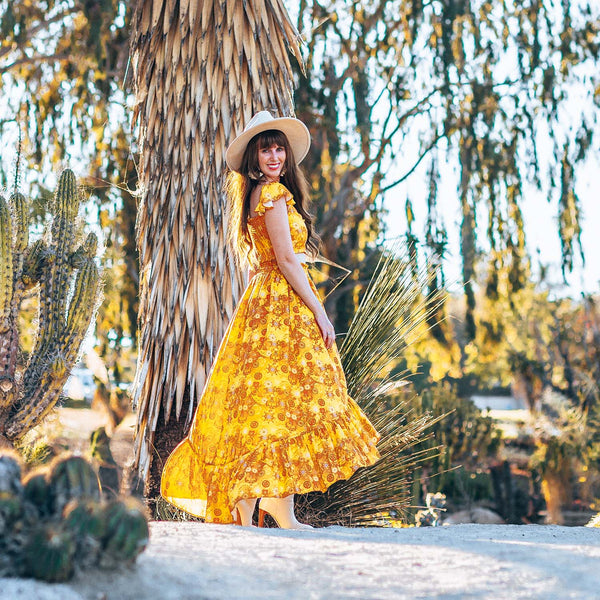 Izamal 2 Piece Dress in Yellow | Flowy Boho Chic Maxi Dress with Pockets by Cocopiña