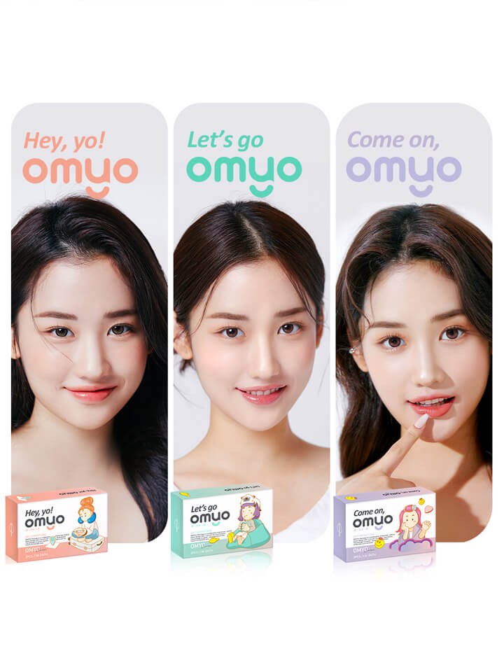 オマイオバイレンズミー(OMYO BY LENSME)のモデル画像とパッケージ画像,Hey yo!,lets go,Come on,カラコン,カラーコンタクト