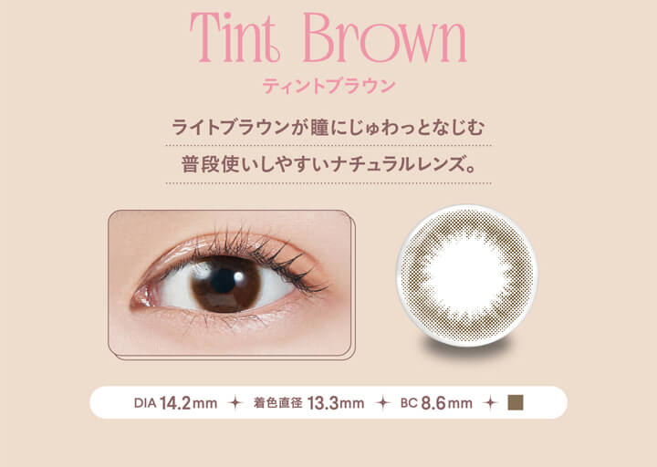 モラクワンデー(MOLAK 1day),Tint Brown,ティントブラウン,ライトブラウンが瞳にじゅわっとなじむ,普段使いしやすいナチュラルレンズ。,DIA 14.2mm,着色直径 13.3mm,BC 8.6mm|モラクワンデー MOLAK 1day カラコン カラーコンタクト