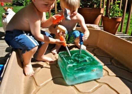 Outdoor Summer Activities for Kids. Ice Excavation Kids Activity.