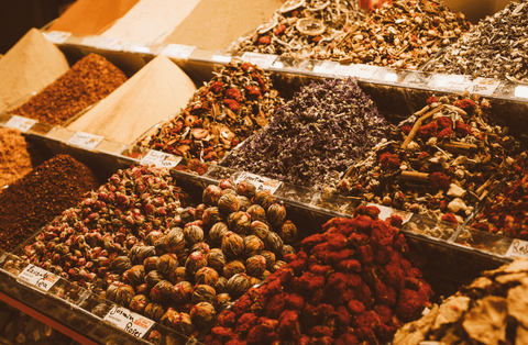 a street market selling whole, unprocessed dried spices
