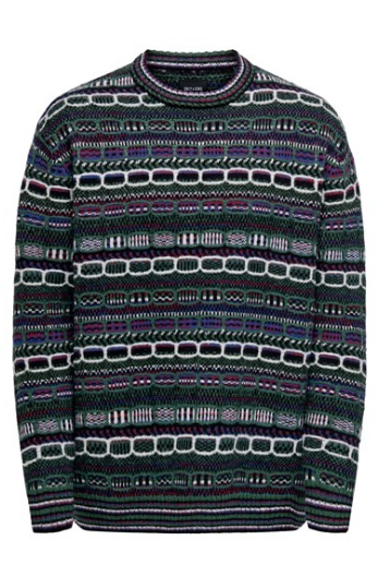 Only & Sons Mahi Retro Pattern Crew Knit